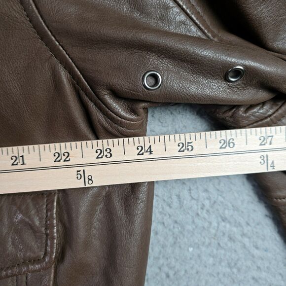 Reed Sportswear Men Leather Coat R46 XL Brown Bomber Map Lining Deep Pockets Y2K - Picture 9 of 16